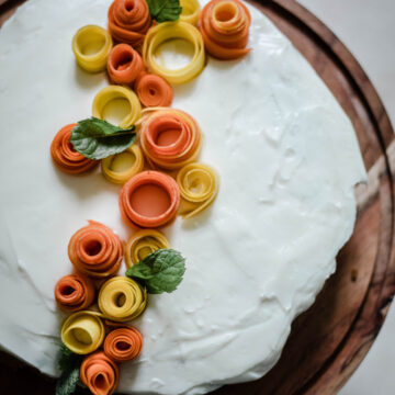 Gluten Free Carrot Cake Recipe on a cake stand