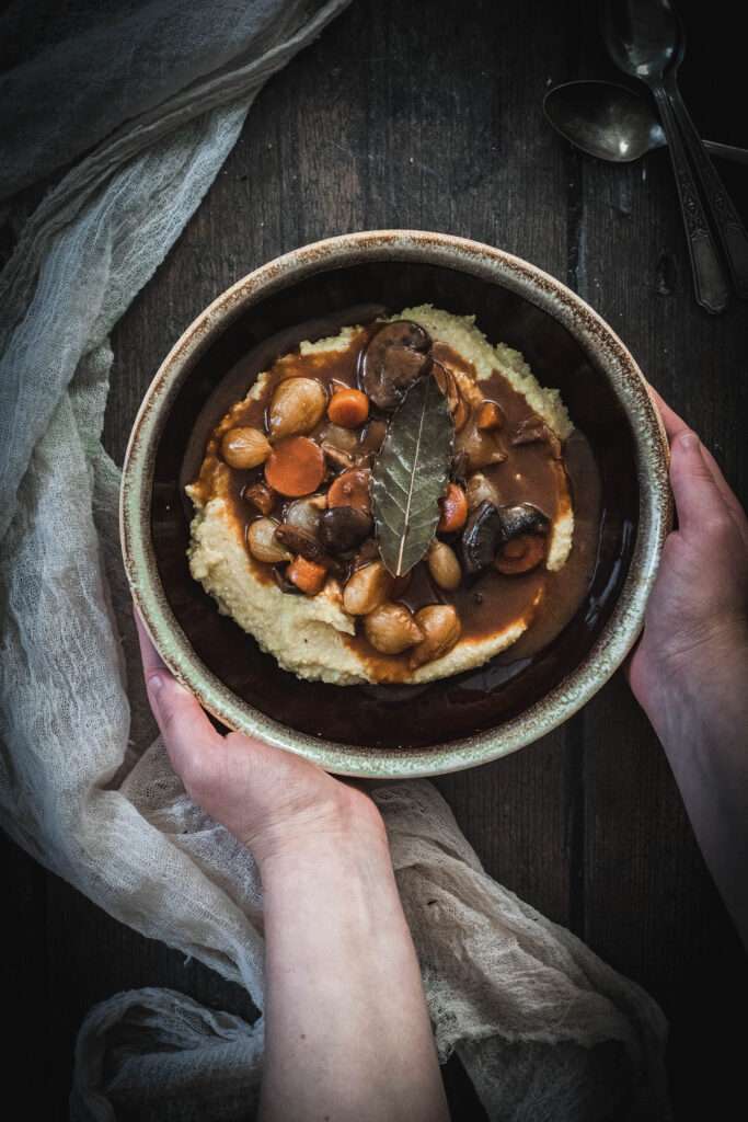 Julia Child inspired vegetarian bourguignon