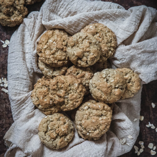 Gluten Free Oatmeal Cookies Recipe on a beige cloth