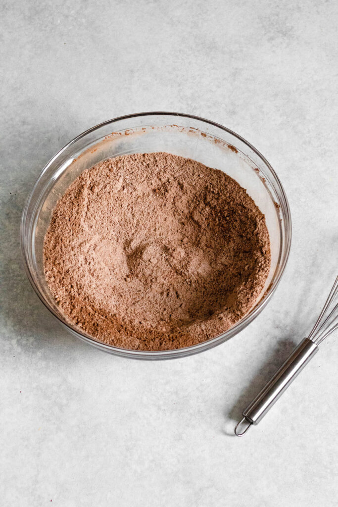 mixing bowl full of dry ingredients