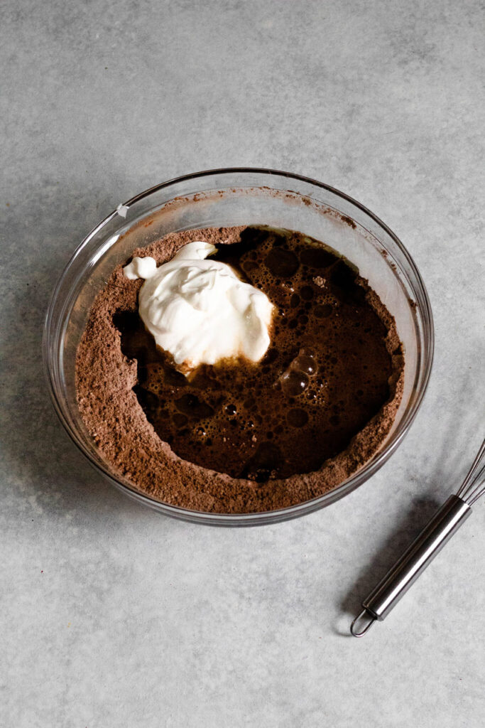 Best Mini Chocolate Cake Ingredients in a mixing bowl