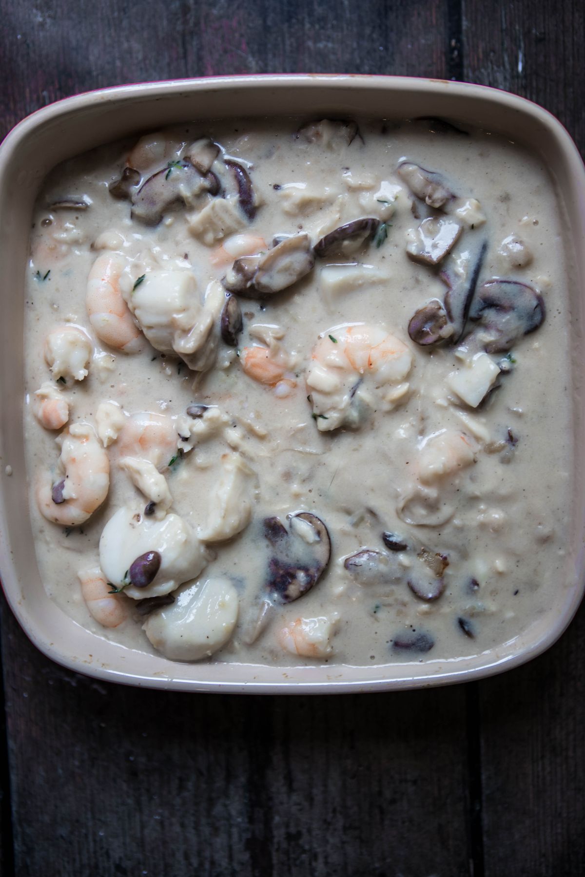 New England Seafood Casserole Recipe in a baking dish
