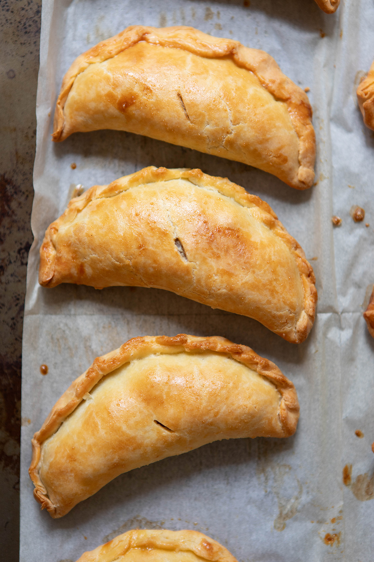 baked pasties that were frozen on parchment paper