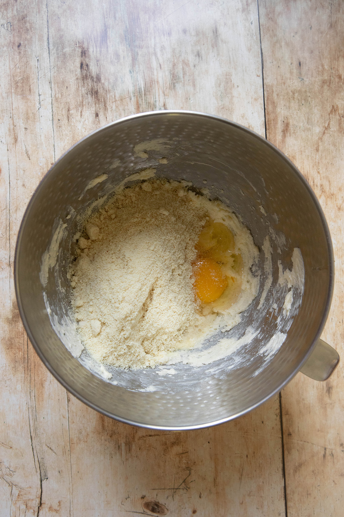 makings of frangipane in a mixing bowl 