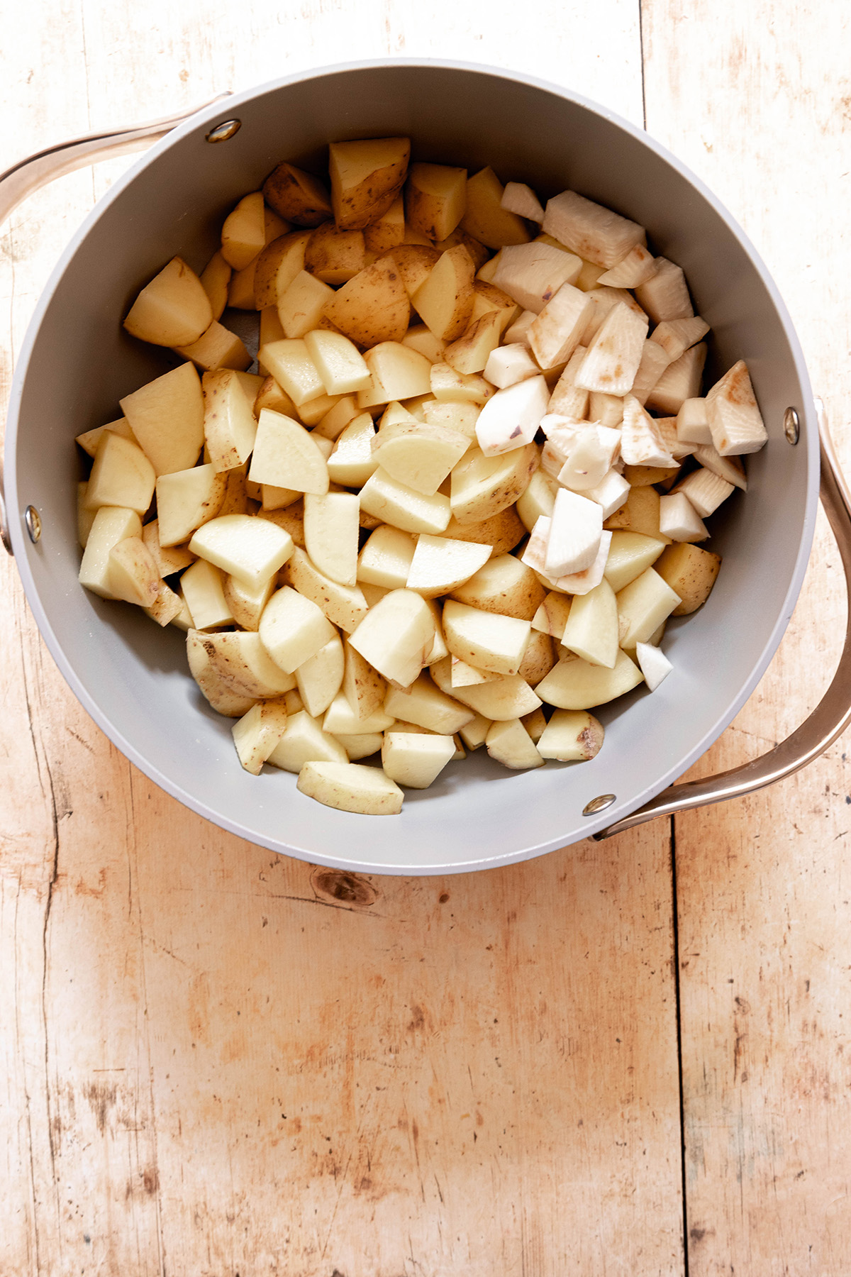 potato and rutabaga in pot