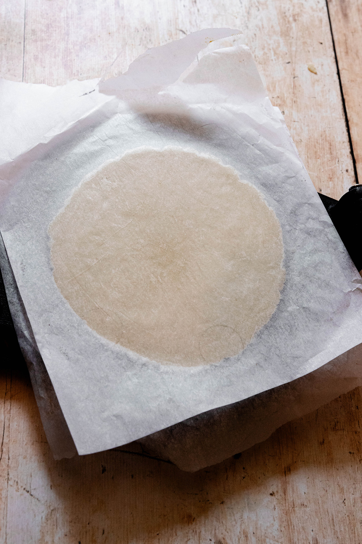 pastry dough between parchment paper 