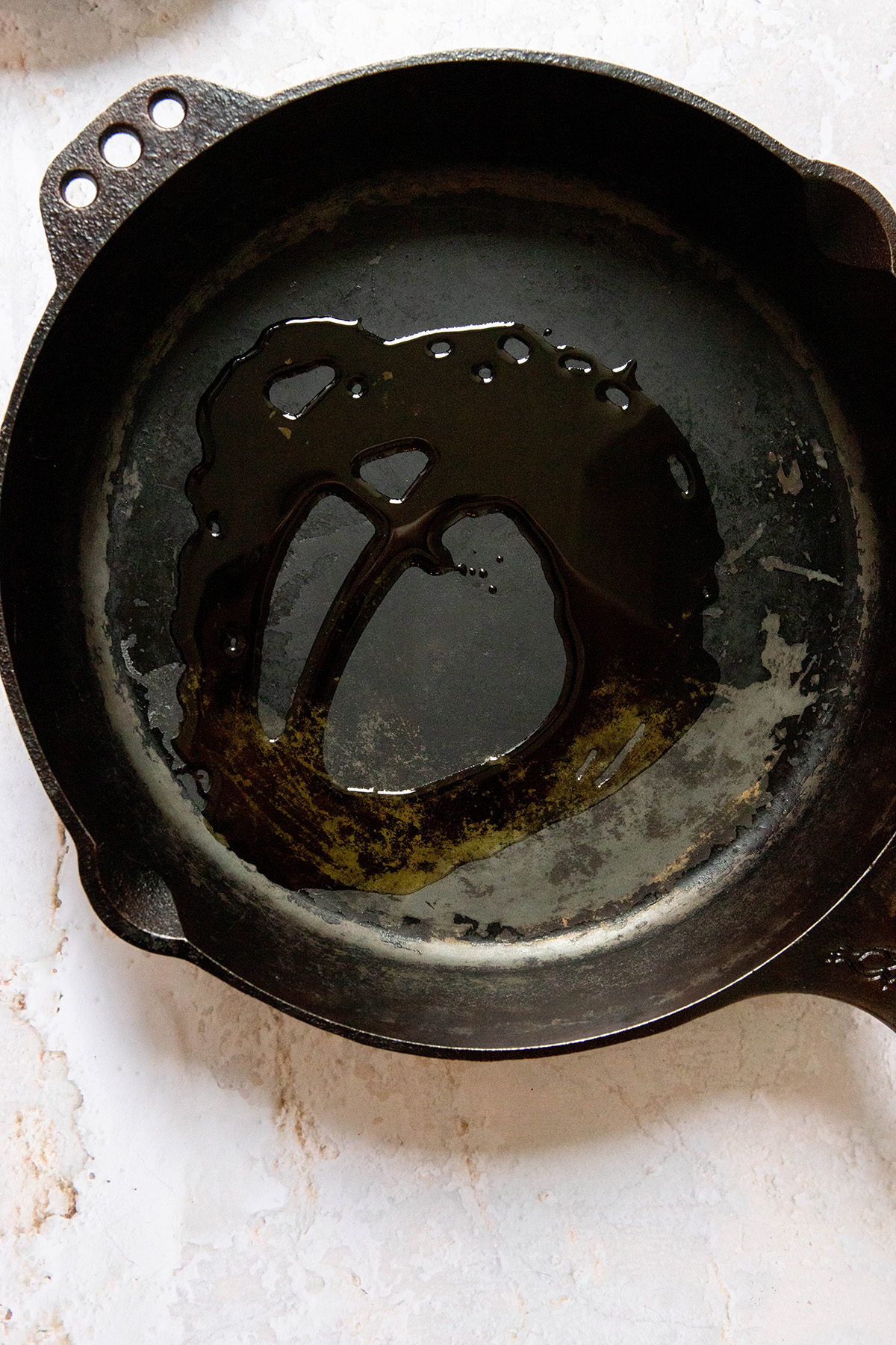 oil in a cast iron pan