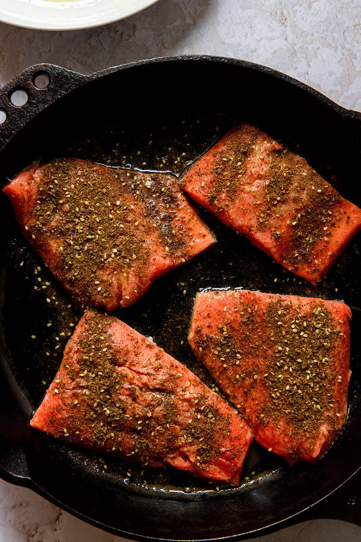 Zaatar Salmon: Mediterranean Baked Za'atar crusted Salmon