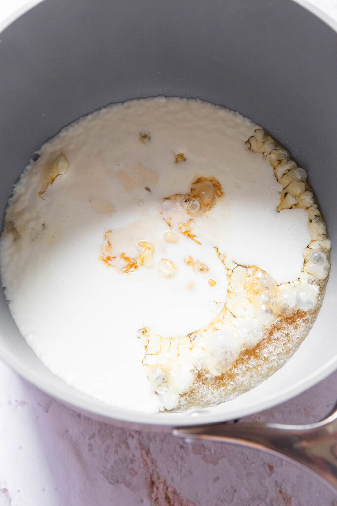 cream in a pot with boiled sugar
