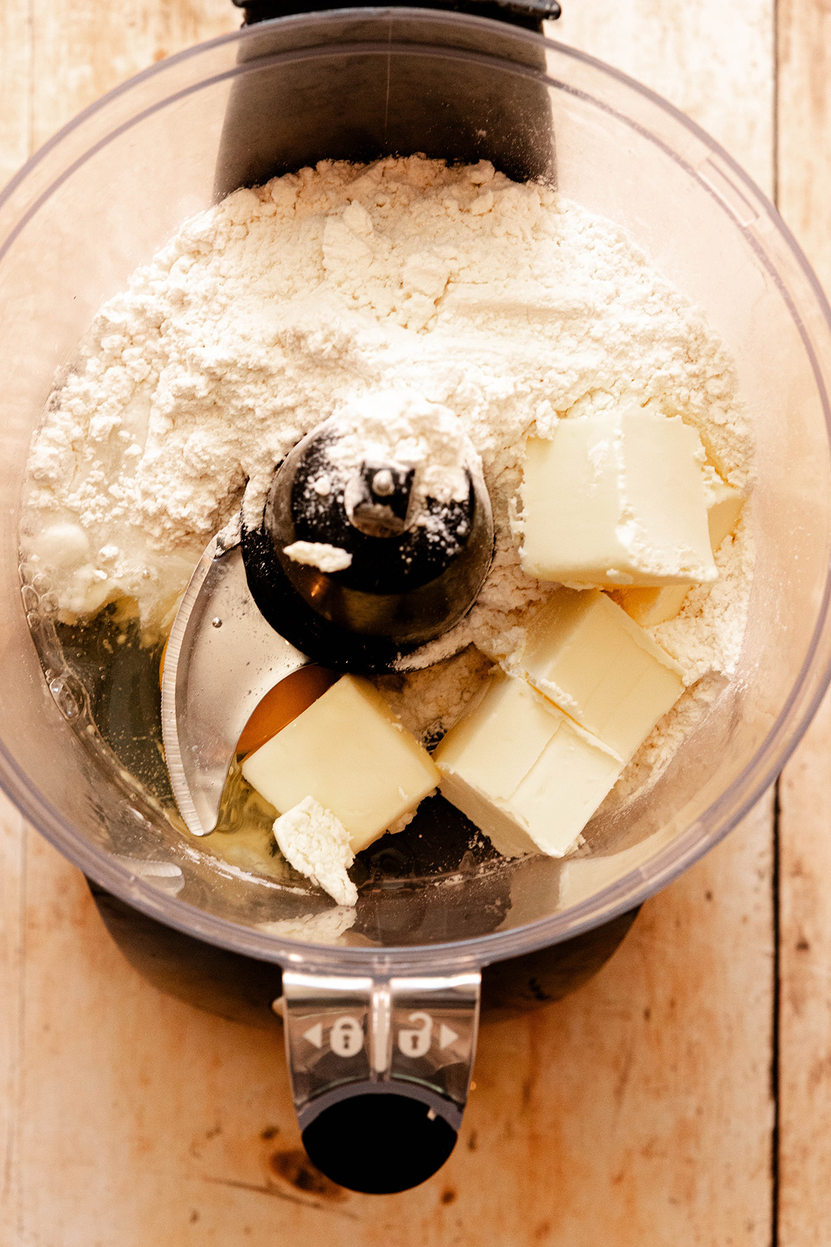 ingredients for tart crust in a food processor 