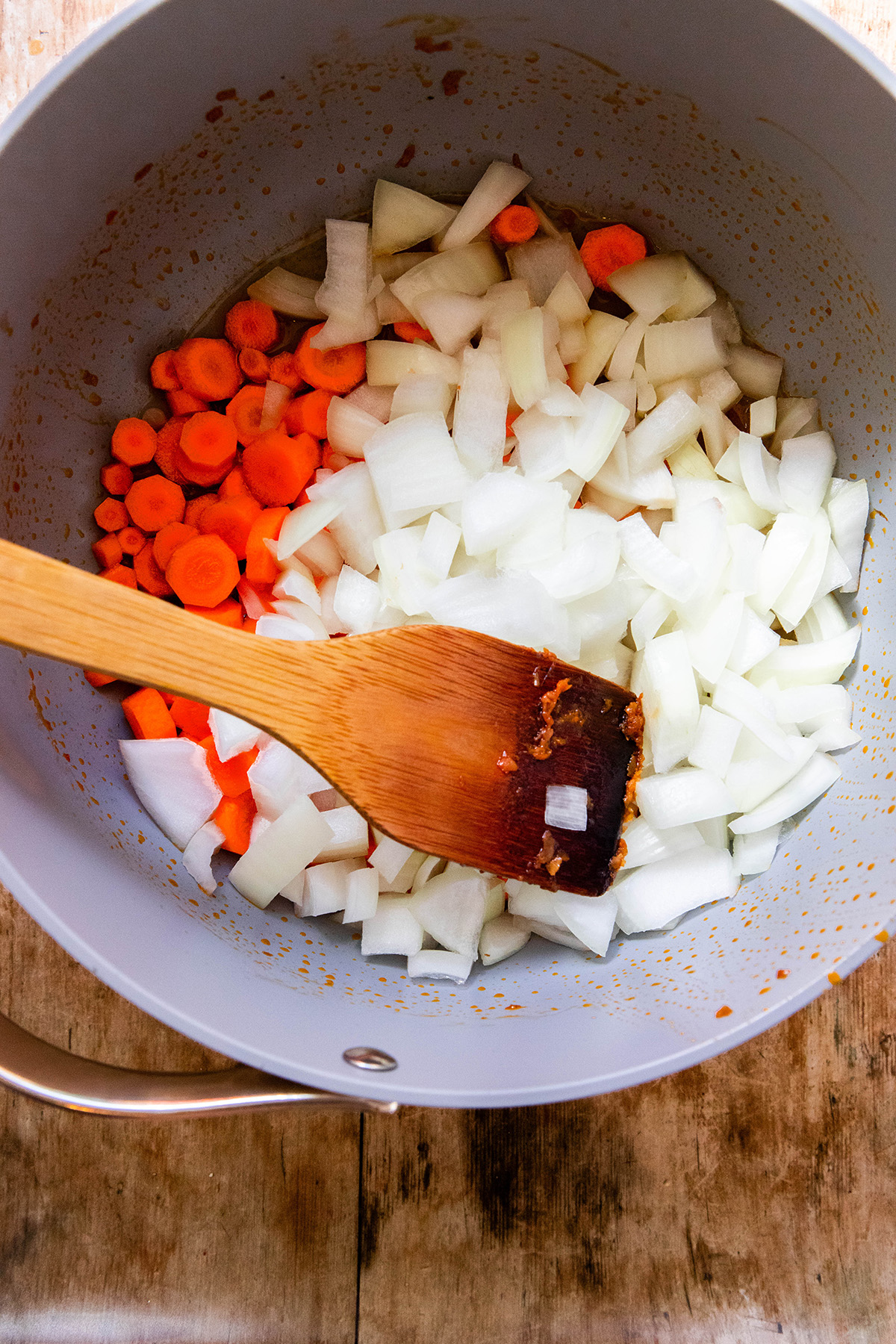 onion and carrot in a pot 