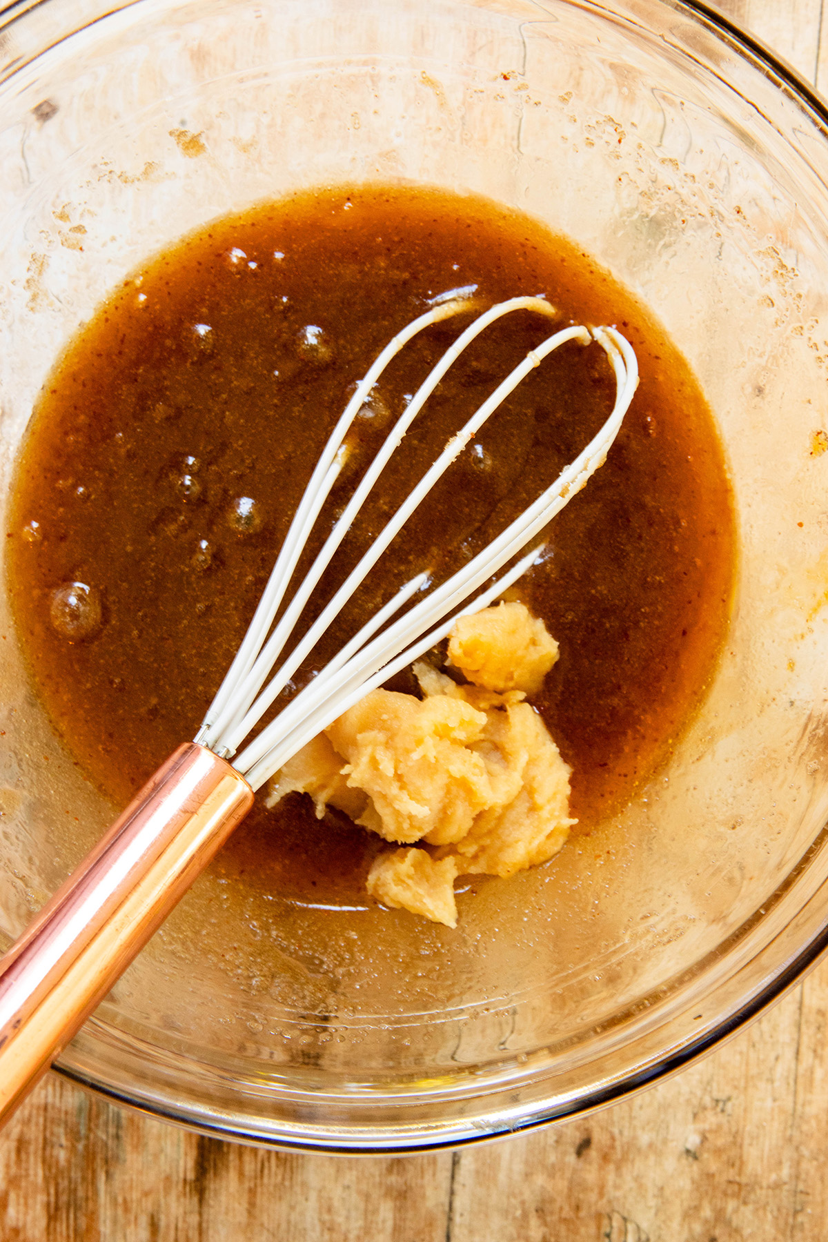 wet ingredients with miso in a glass bowl