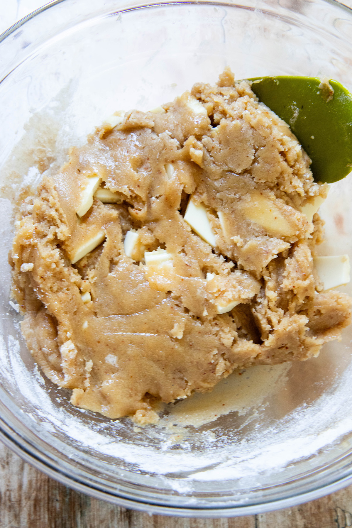 cookie dough in a glass bowl