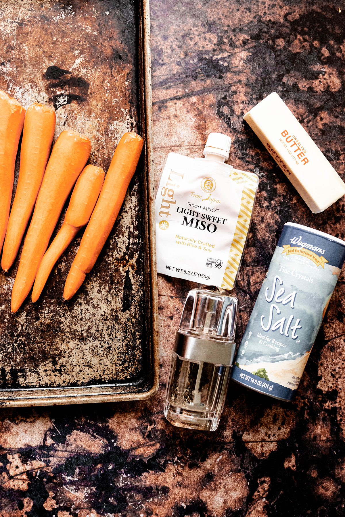 ingredients for Roasted Miso Carrots Recipe with Brown Butter Glaze